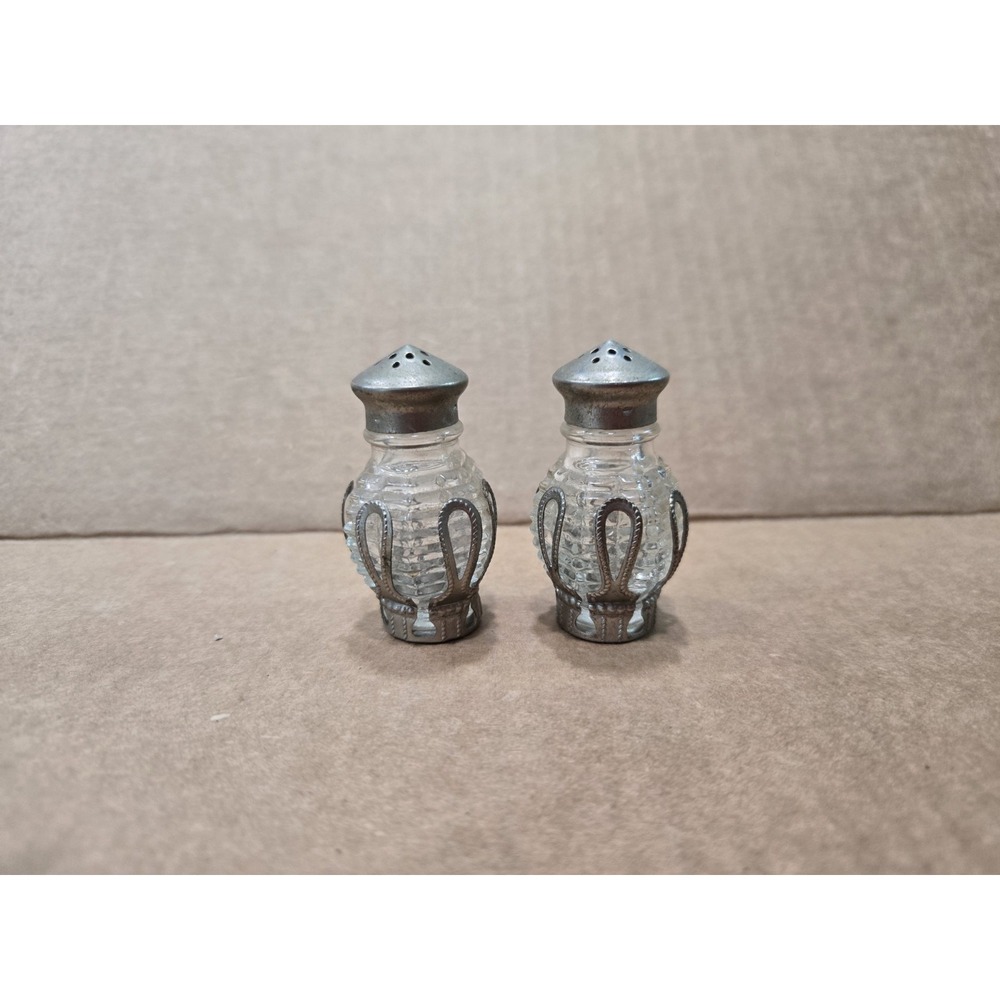 Vintage Glass Salt & Pepper Shakers Silverplate Overlay Mini Set Pair